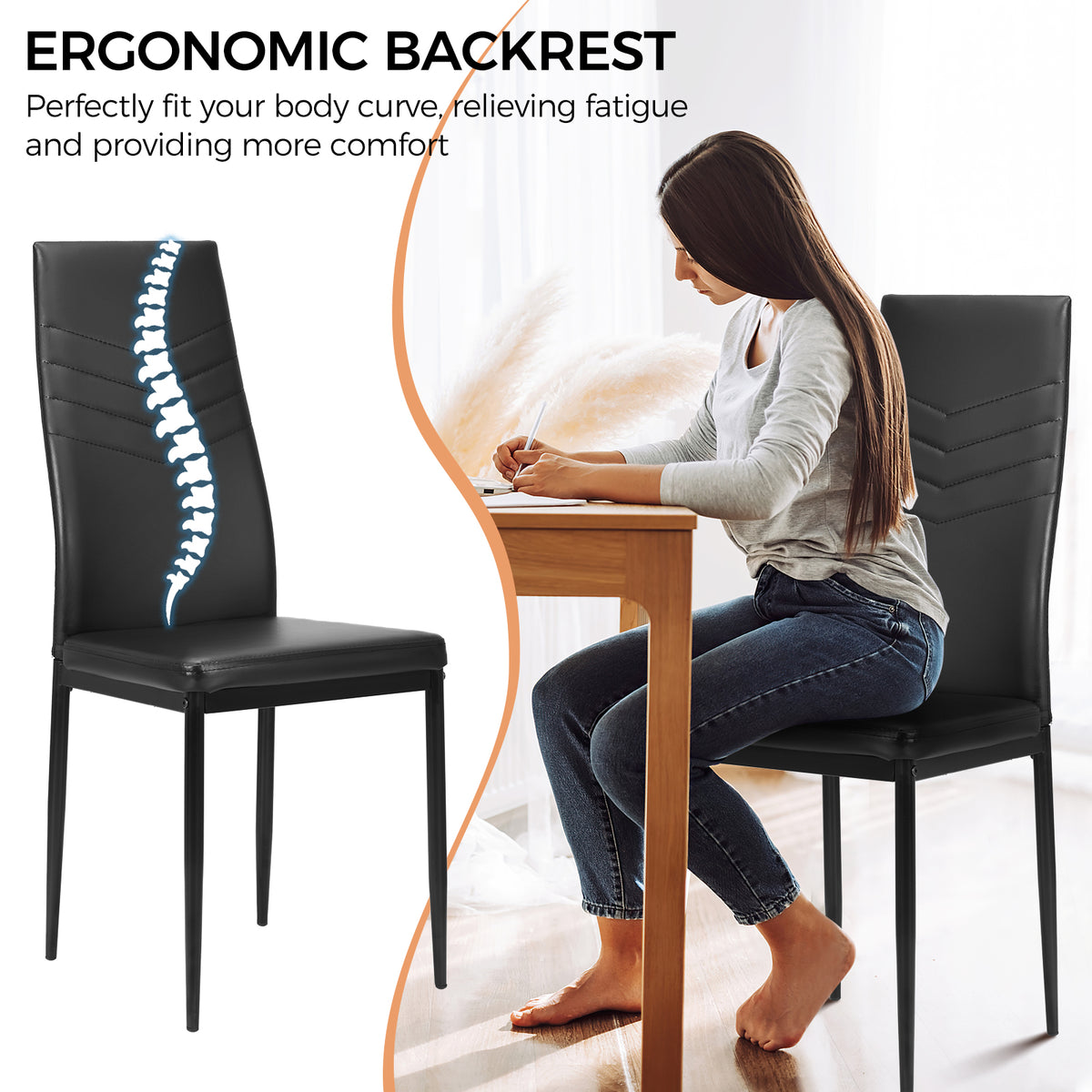 4 PCS Armless Side Chairs with Upholstered Cushion and Sturdy Metal Frame-Black