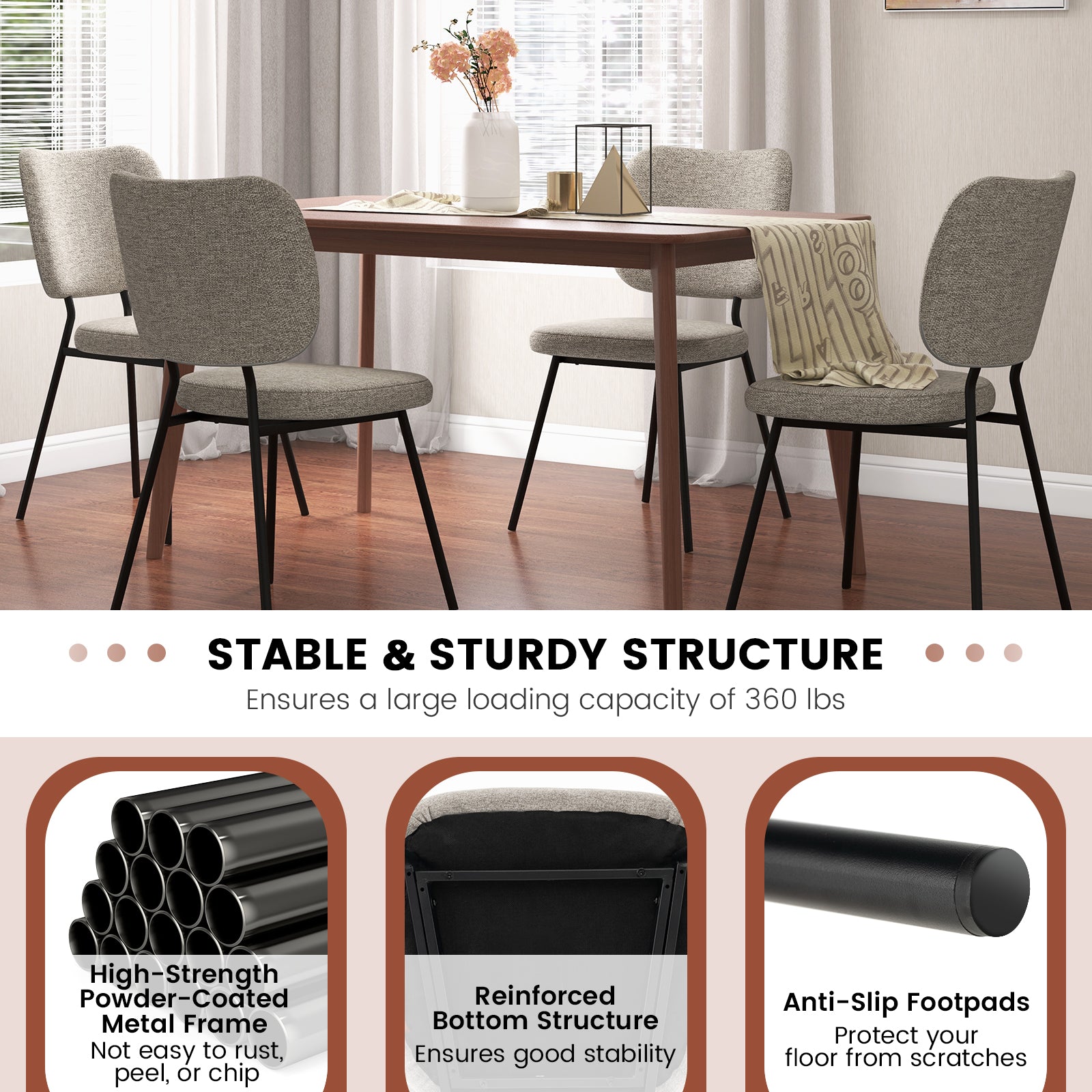 Modern Fabric Dining Chair Set of 2 with Linen Fabric-Grey