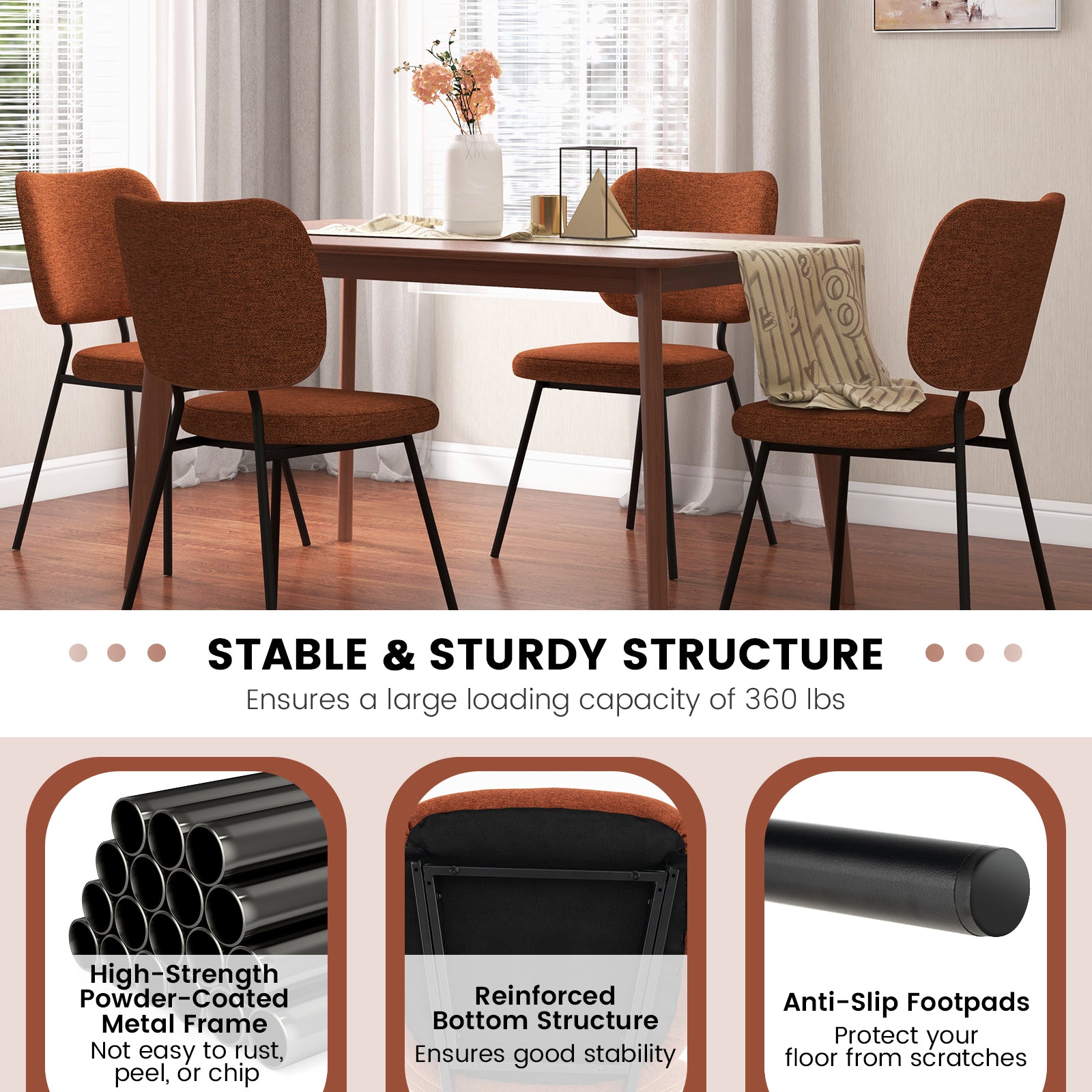 Modern Fabric Dining Chair Set of 2 with Linen Fabric-Orange