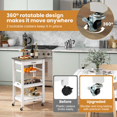 4-Tier Rolling Trolley Cart with Lock Wheels Basket and Drawer-White