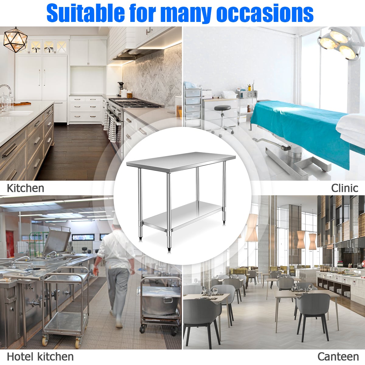 Kitchen Table with Height Adjustable Shelf and Adjustable Feet-61 x 122 cm