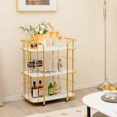 3-Tier Rolling Buffet Serving Cart with Lockable Wheels and Handles-Golden