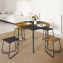 118cm Round Kitchen Table and 4 Stools with Wooden Tabletop-Rustic Brown