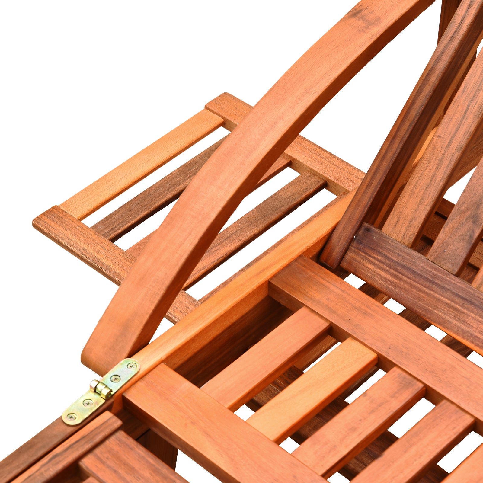 Outsunny Folding Wooden Sun Lounger, 4-Level Adjustable Garden Lounger Recliner with Side Tray and Wheels, Outdoor Reclining Sunbed with Slatted Seat and Armrests for Patio, Terrace, Teak