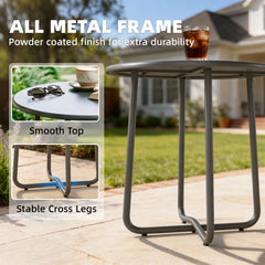 Outsunny 48 cm Round Garden Side Table, Small Metal Outdoor Garden Table with Rolled Edge, Dark Grey