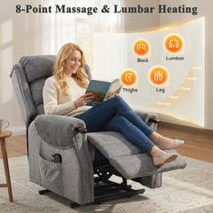 HOMCOM Power Lift Recliner with Vibration Massage and Heat, Lift Chair for Tall with Wood Grip, Pocket Spring, Light Grey
