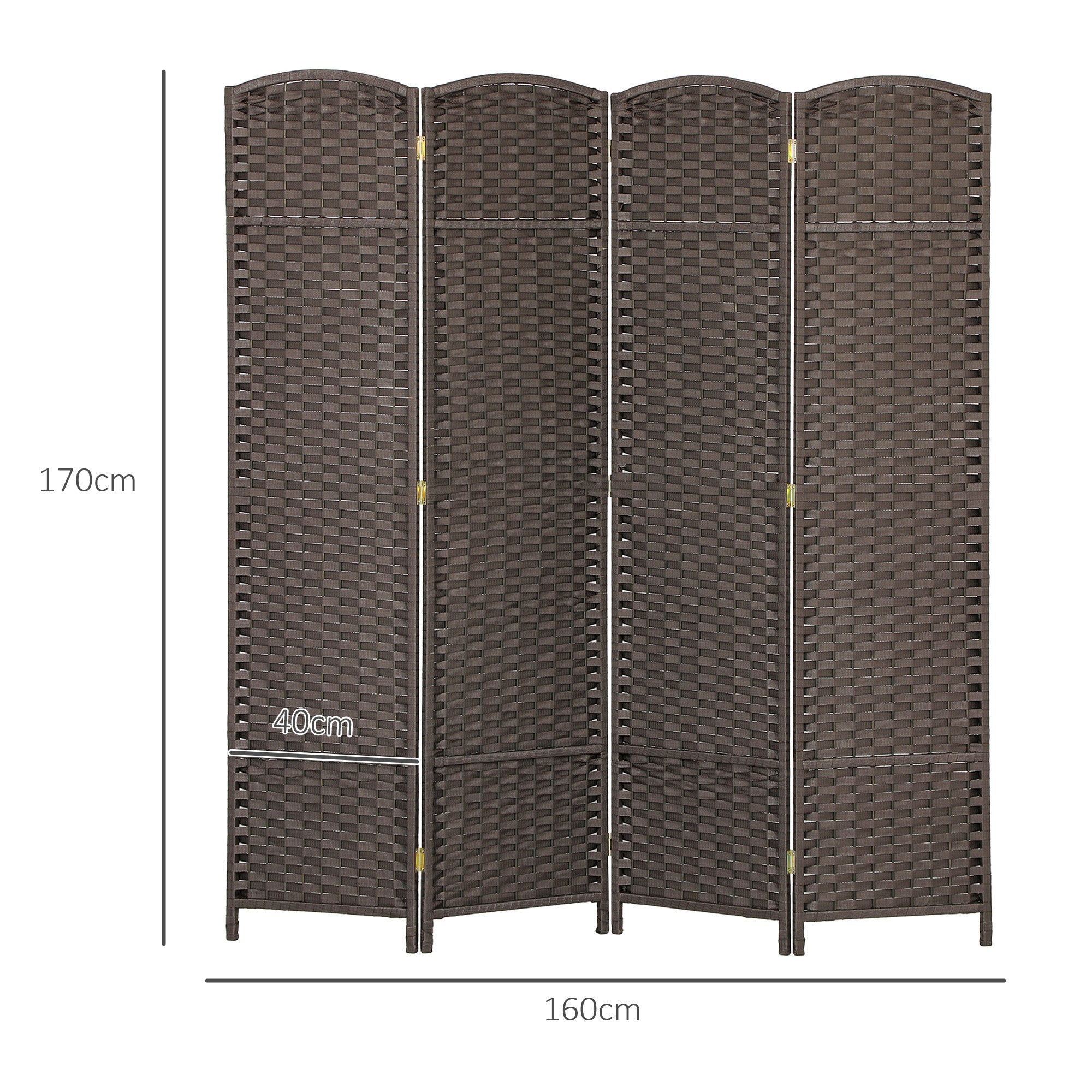 HOMCOM 4 Panel Folding Room Divider, Freestanding Privacy Screen for Living Room, Bedroom and Office, 160 x 170cm, Brown