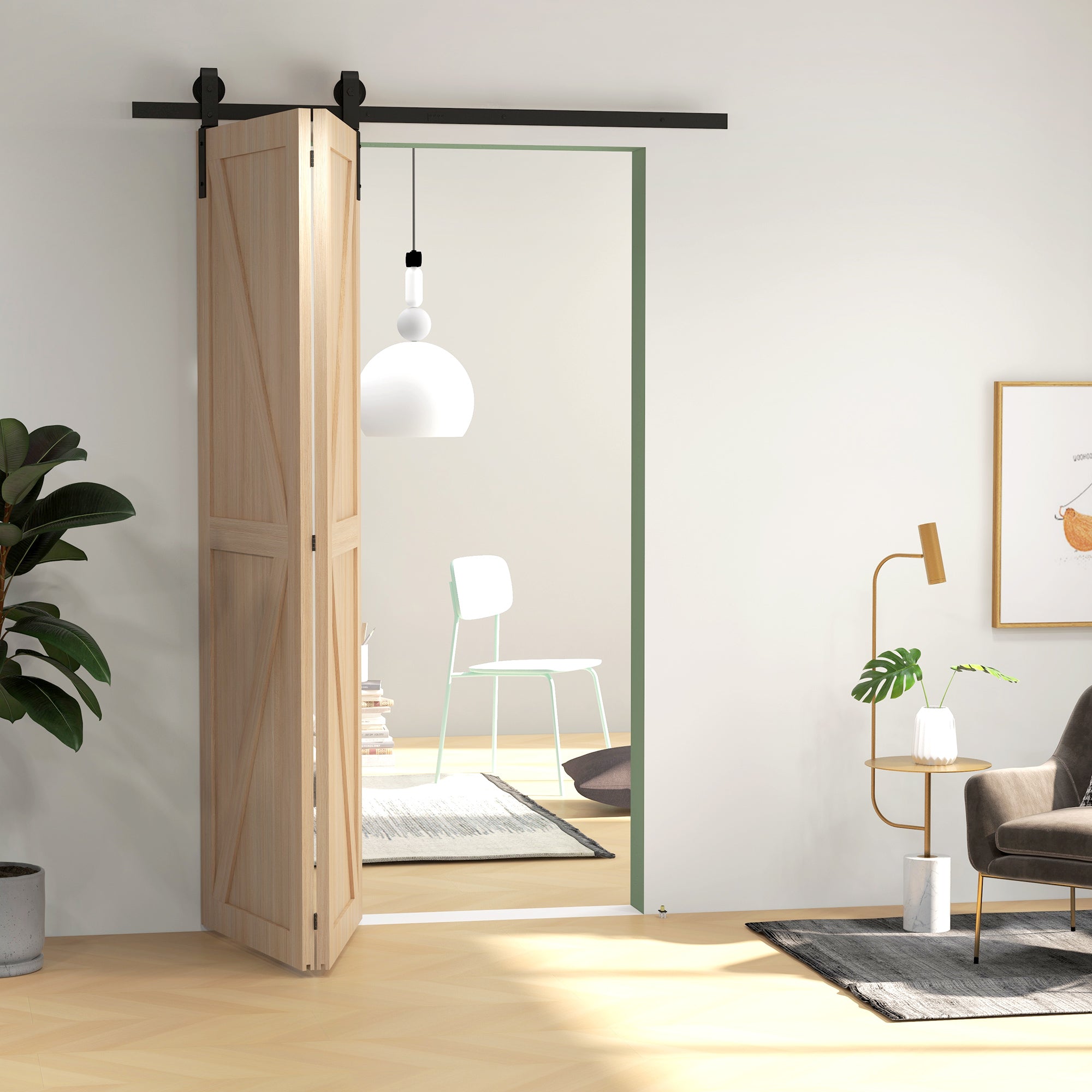 HOMCOM 5ft Bi-Folding Sliding Barn Door Hardware Kit - Black