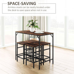 HOMCOM 5-Piece Breakfast Bar Table and Stools Set, Kitchen Bar Table Set with High Table and 4 Stools, Space Saving Compact Dining Furniture for Small Spaces, Rustic Brown