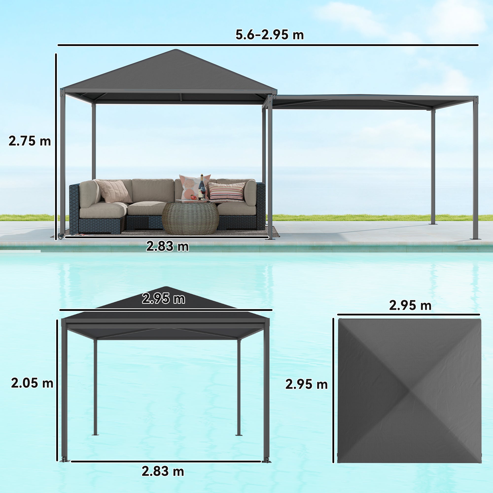 Outsunny√Ç 3√Ç x√Ç 3√Ç or 3√Ç x 6m Garden√Ç Gazebo with Extendable Awning and Wheels,√Ç UPF30+ Outdoor√Ç Metal Gazebo√Ç Canopy√Ç Shelter√Ç for BBQ, Event, Party