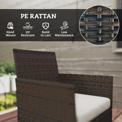 Outsunny 4 Piece Rattan Garden Furniture Sofa Set with Loveseat, Armchairs, Glass-Top Coffee Table and Cushions, Brown