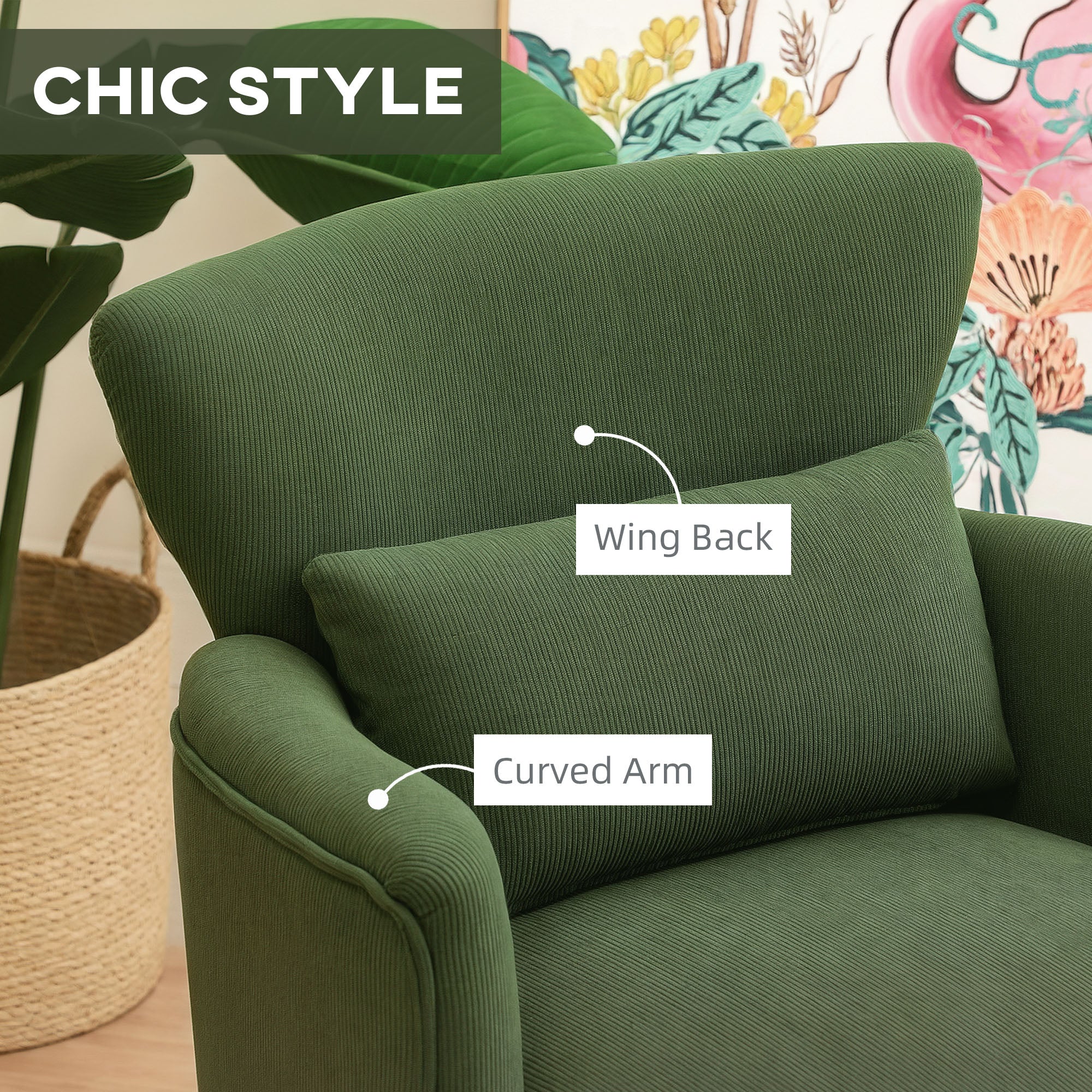 HOMCOM Corduroy Retro Accent Chair - Green
