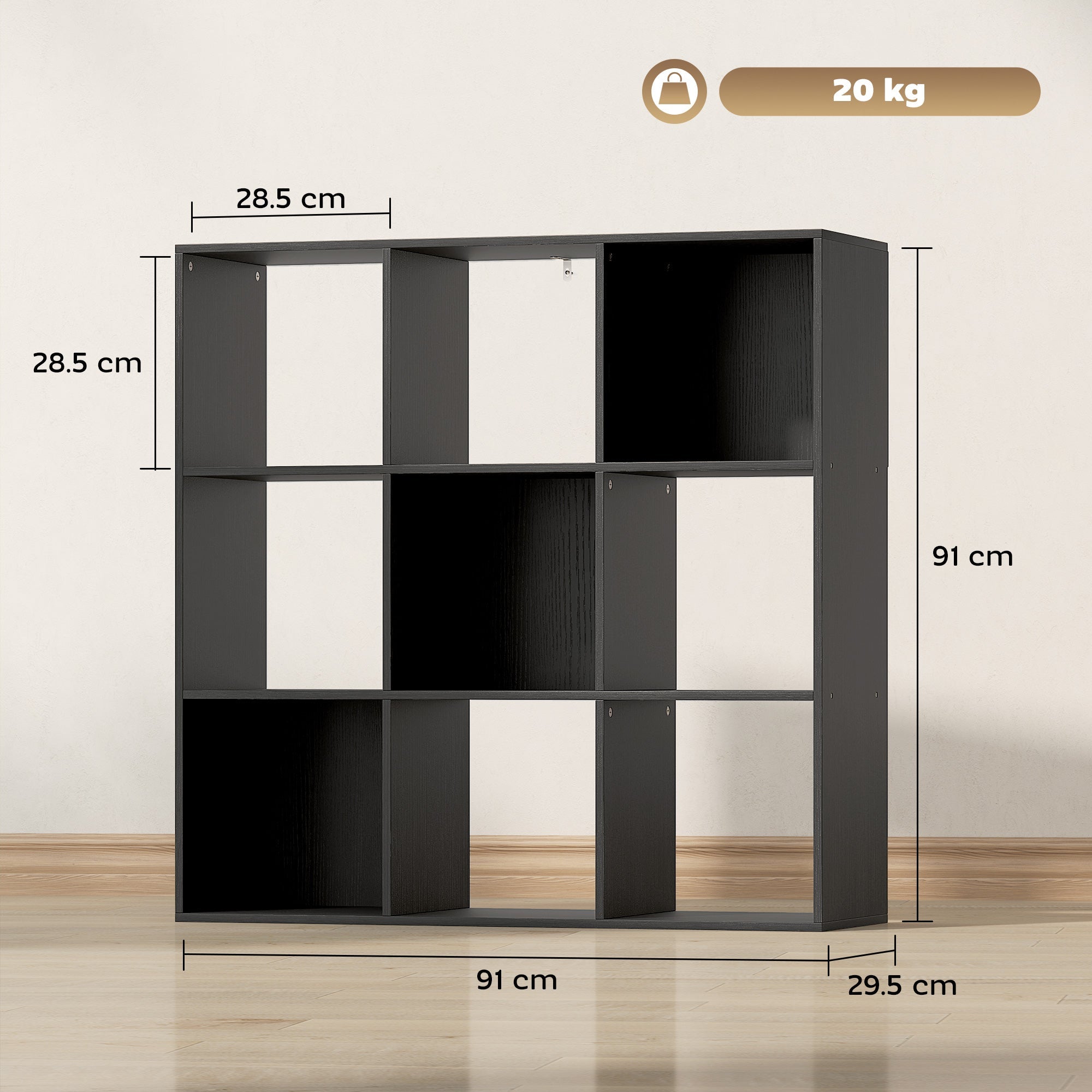 HOMCOM Nine-Cube Storage Shelf - Black