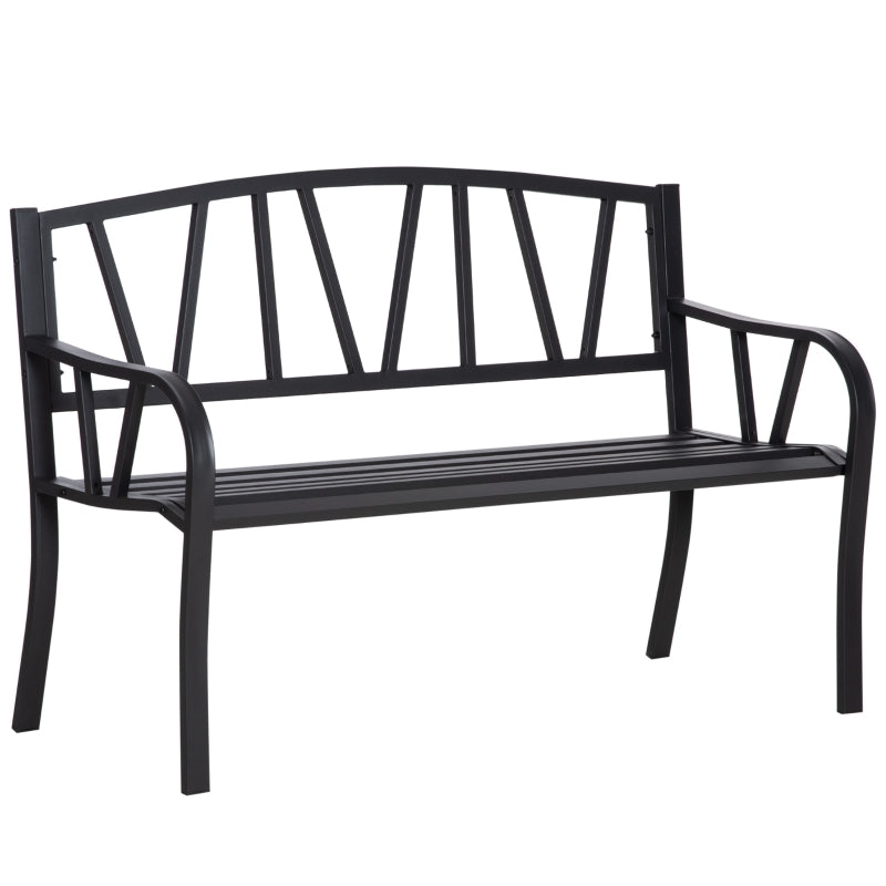 Outsunny 2-Seater Garden Bench Metal Loveseat w/ Decorative Backrest Ergonomic Armrest