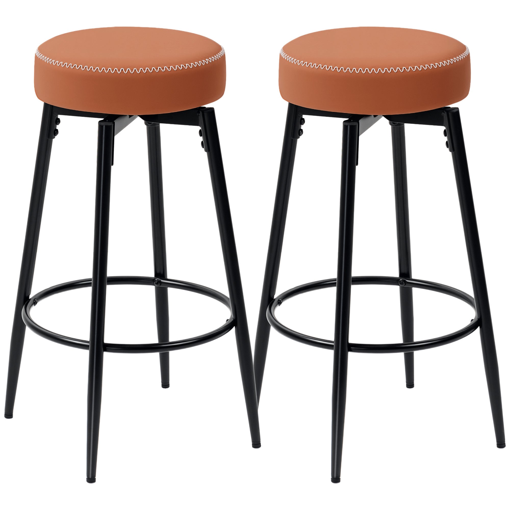 HOMCOM Set of Two Faux Leather Bar Stools - Brown/Black
