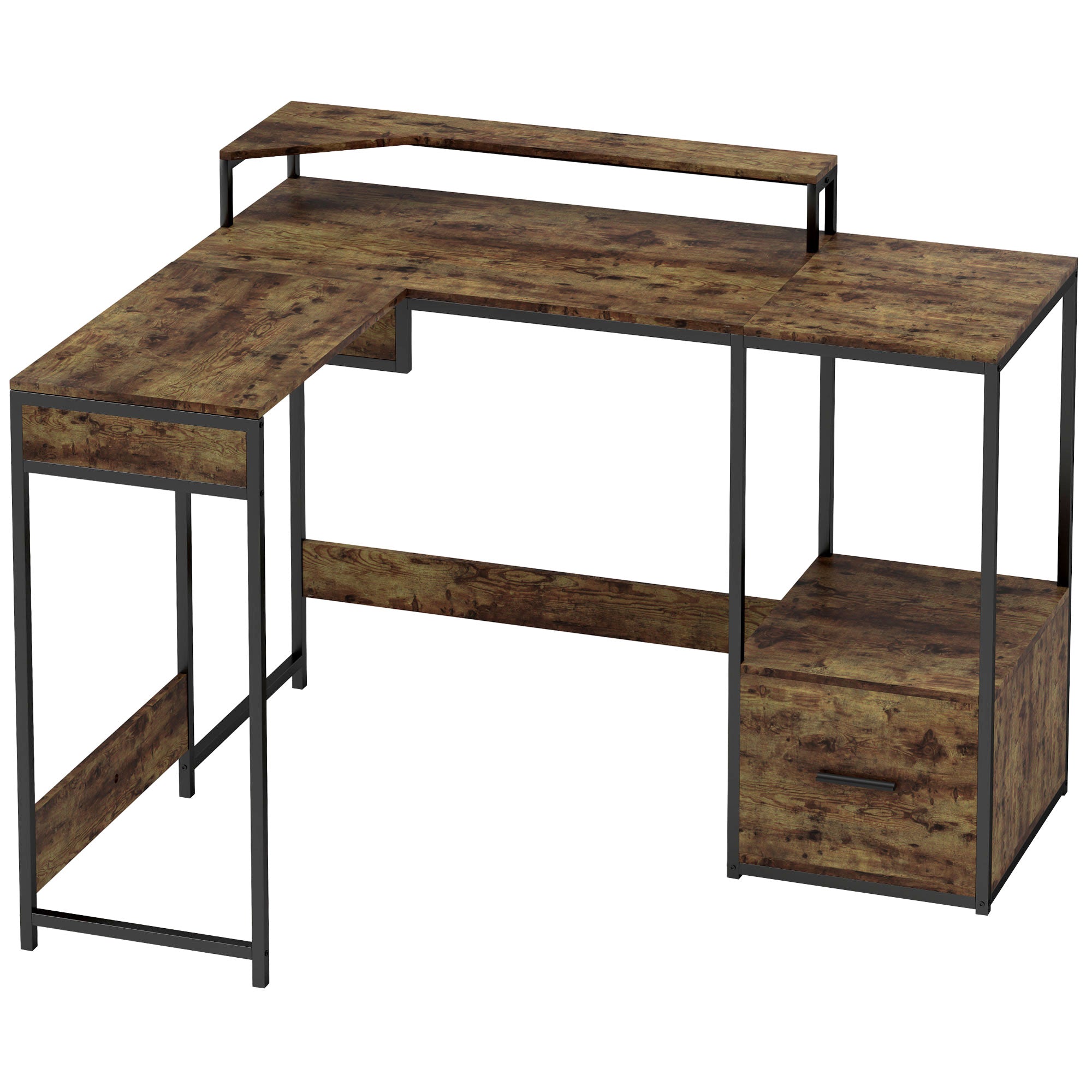 HOMCOM Industrial 'L' Shaped Multi-Work Desk - Brown