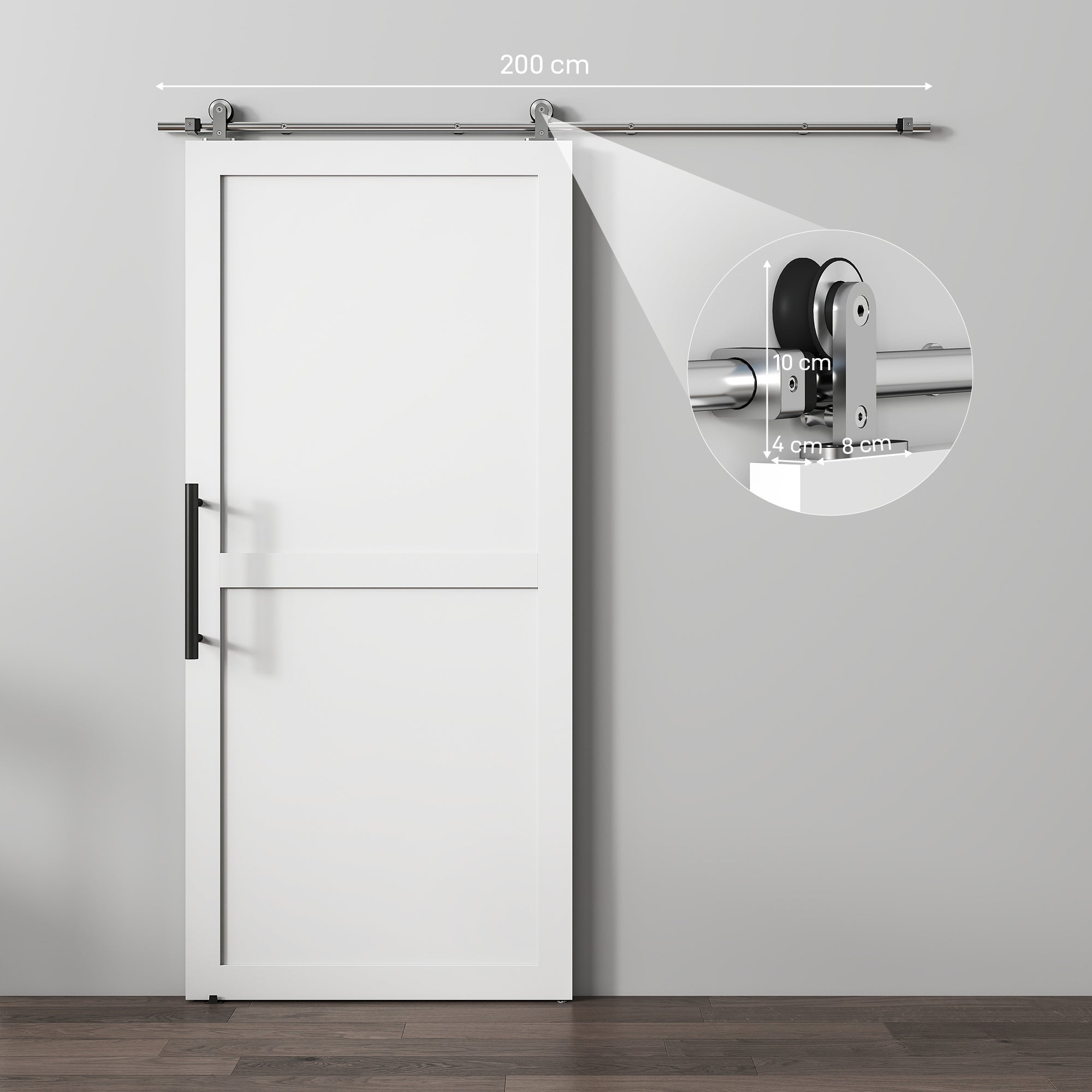 HOMCOM Sliding Door Hardware Kit Smooth Quiet 304 Stainless Steel for 200cm Track Sliver Tone