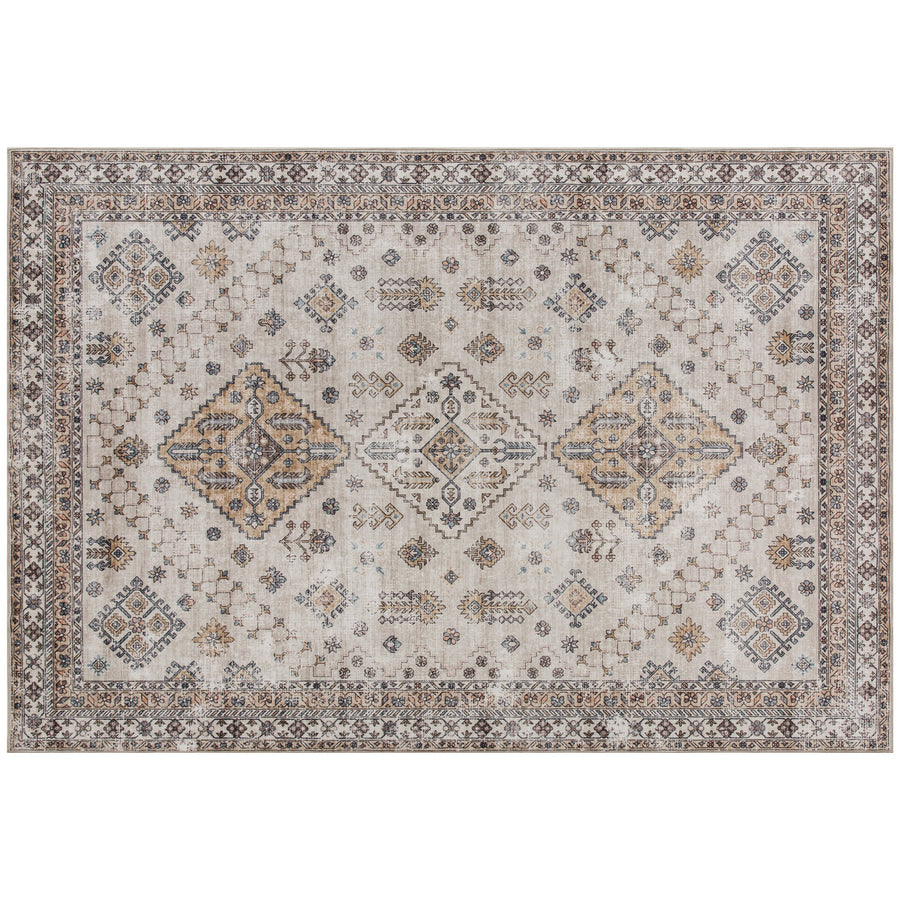 HOMCOM Vintage Area Rug, Non-Slip Washable Rug, Flannel Floor Carpet for Living Room, Bedroom, Dining Room, Home Office, 170 x 120 cm, Beige