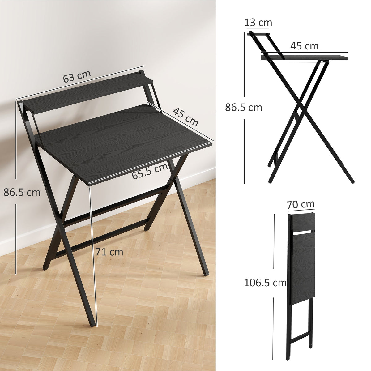 HOMCOM 70 cm Folding Computer Desk with Monitor Shelf - Black