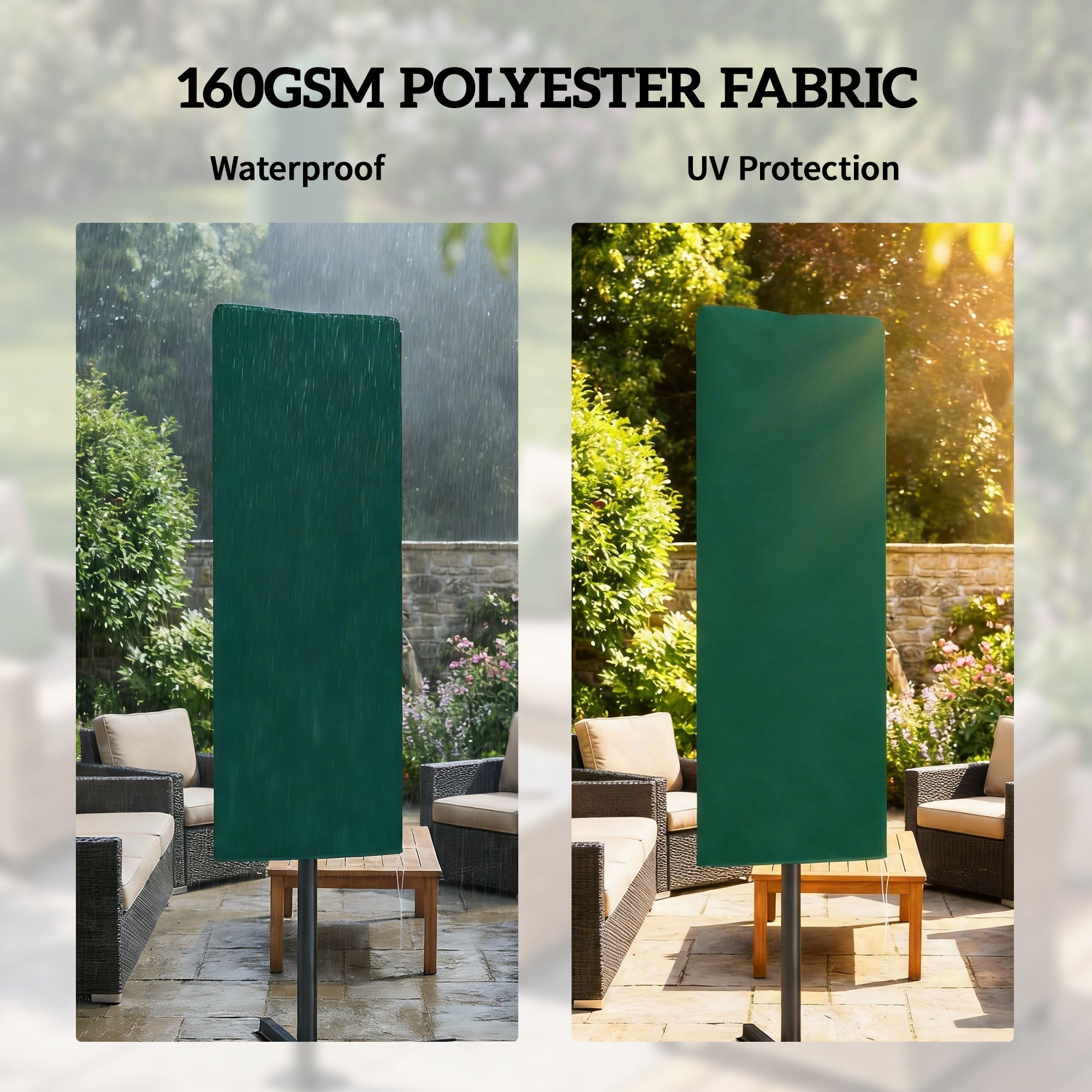 Outsunny Garden Parasol Cover, Outdoor Patio Umbrella Protector Weatherproof Garden Patio for 2-4m Parasol, Dark Green