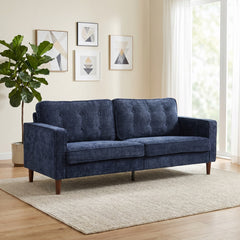 HOMCOM 3 Seater Sofa Button Tufted Upholstered Couch with Wood Legs for Living Room, Dark Blue