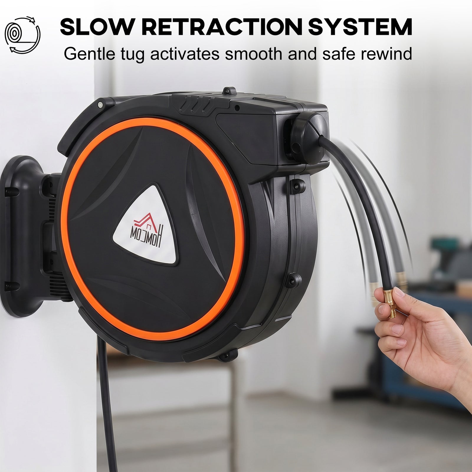 HOMCOM Auto Rewind Hose Reel, Retractable Air Hose Reel 15 m + 1.5 m, 150 Bar with 1/4" BSPT Connector, Black