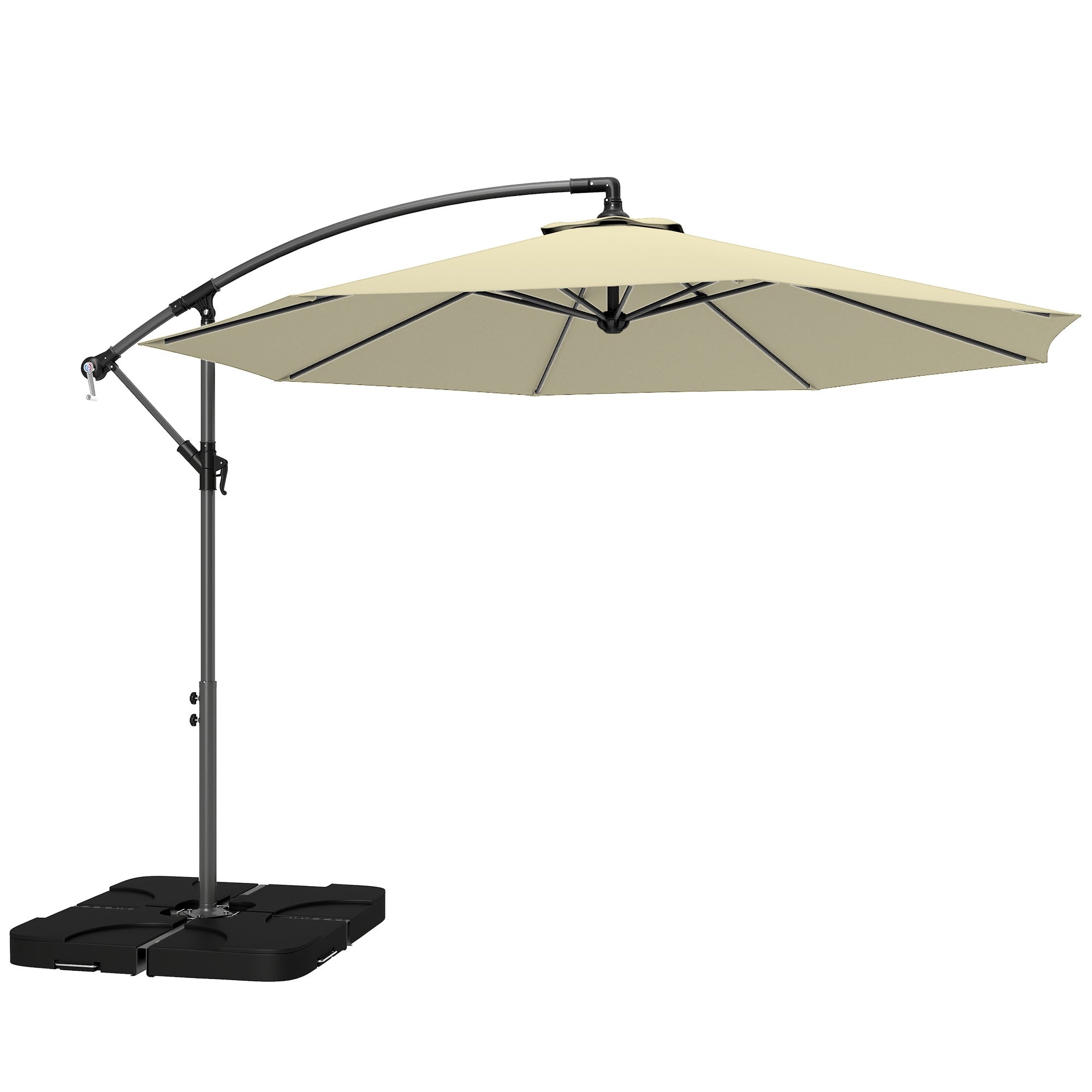 Outsunny 3m Overhanging Parasol, with Base, Weights and Cover - Sand brown