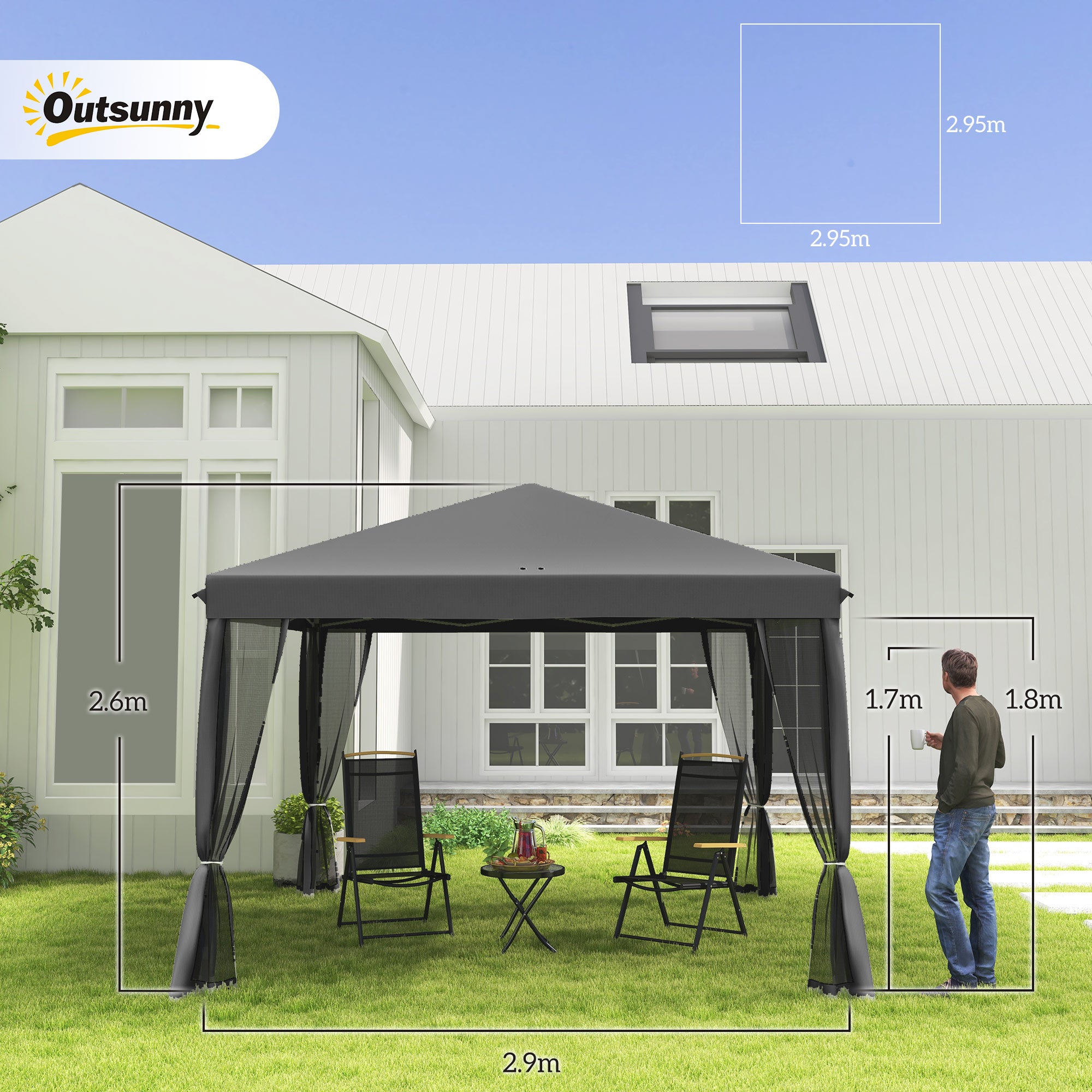 Outsunny 3 x 3√Ç m Pop Up Gazebo, 420D Garden Tent Canopy with Removable Mesh Sidewall Netting, Carry Bag for Garden Patio Outdoor, Light Grey