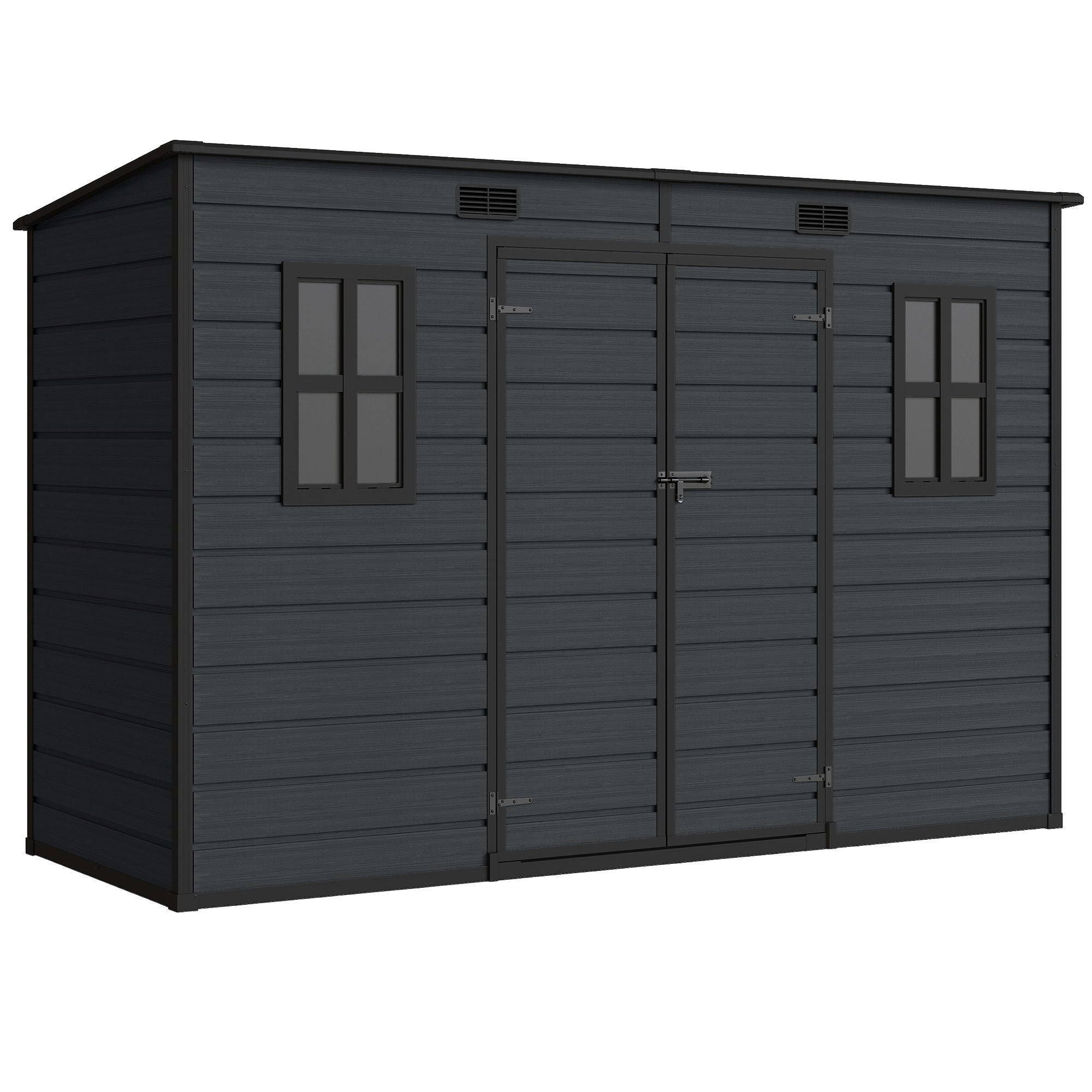 Outsunny 10 x 4 ft Resin Garden Shed, Outdoor Storage Shed with Floor, Windows, Lockable Doors and Vents, Dark Grey