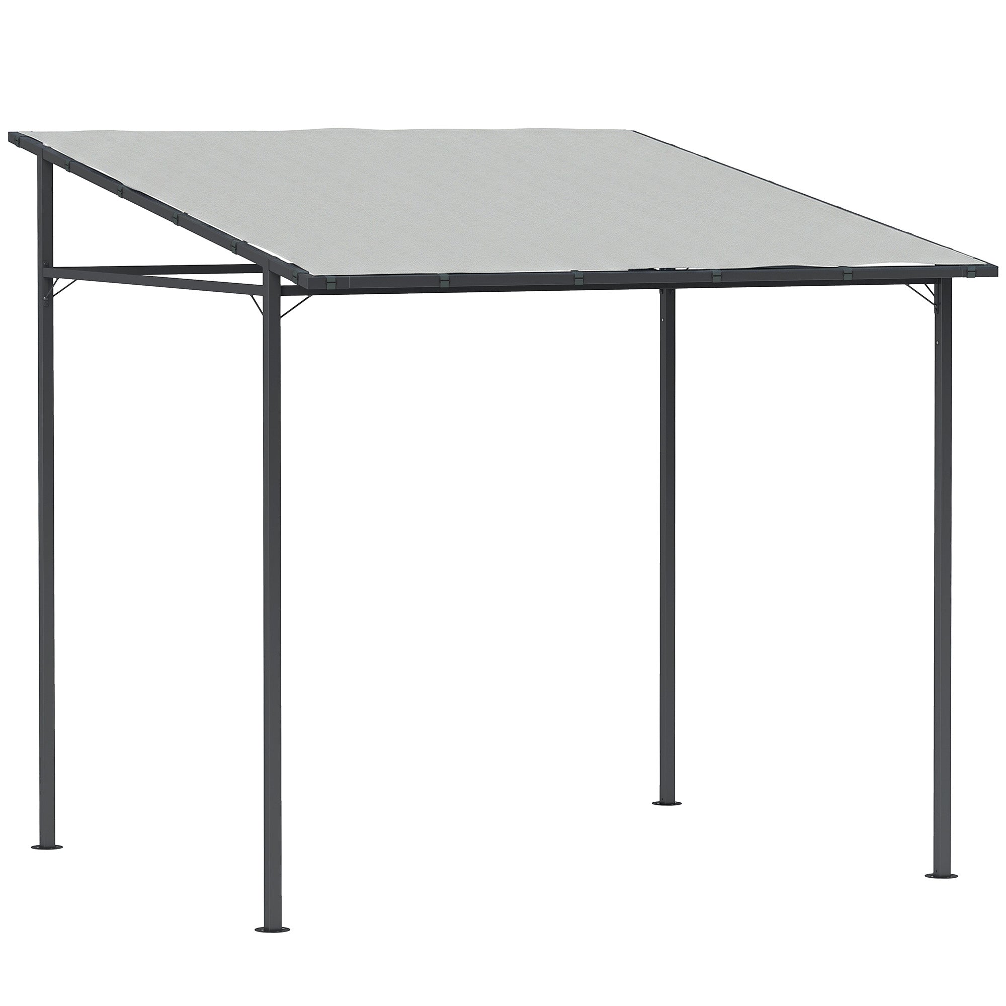 Outsunny 2.4 x 2.4 m Wall Mounted Pergola Gazebo with PA Coating Fabric, Metal Frame, UPF30+, Lean to Garden Gazebo, Light Grey