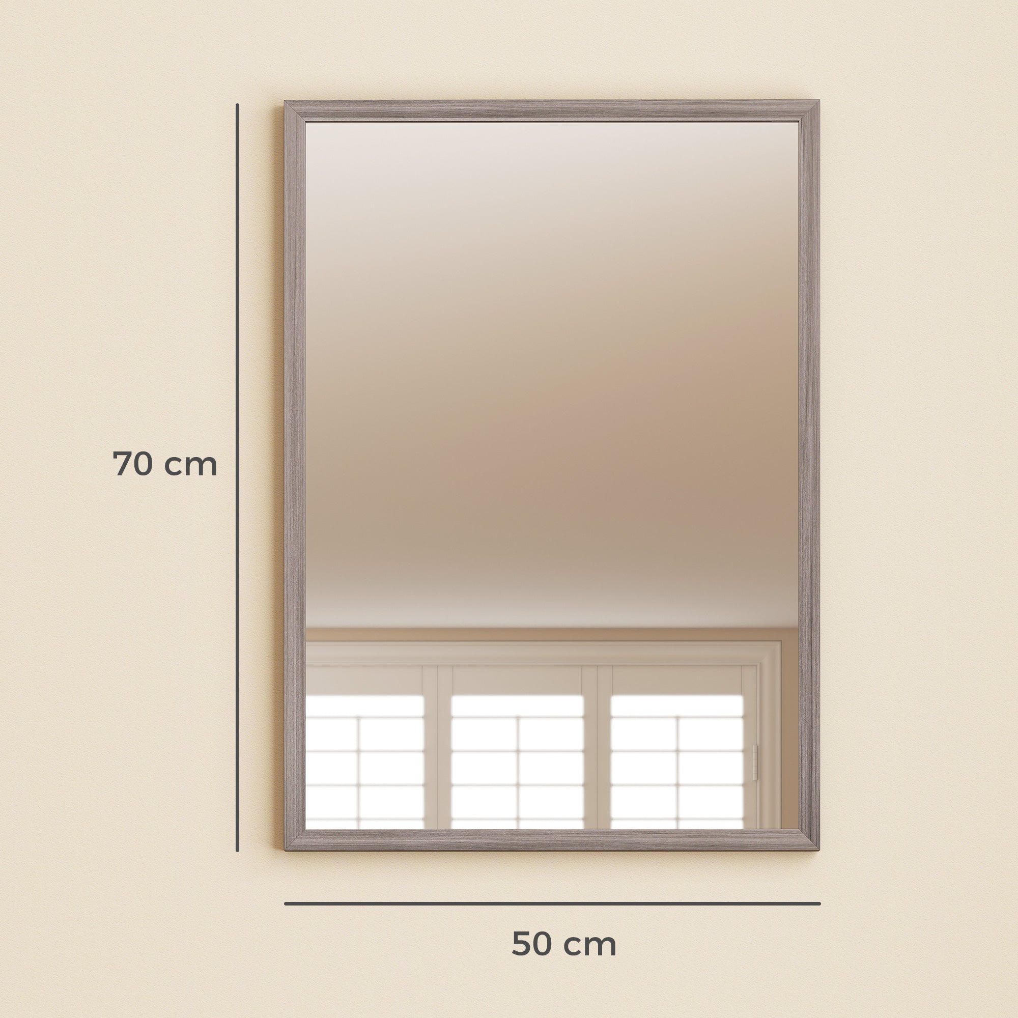 HOMCOM Wall Bathroom Mirror, 50 x 70 cm Wall-Mounted Mirror for Living Room, Bedroom, Hallway, Grey