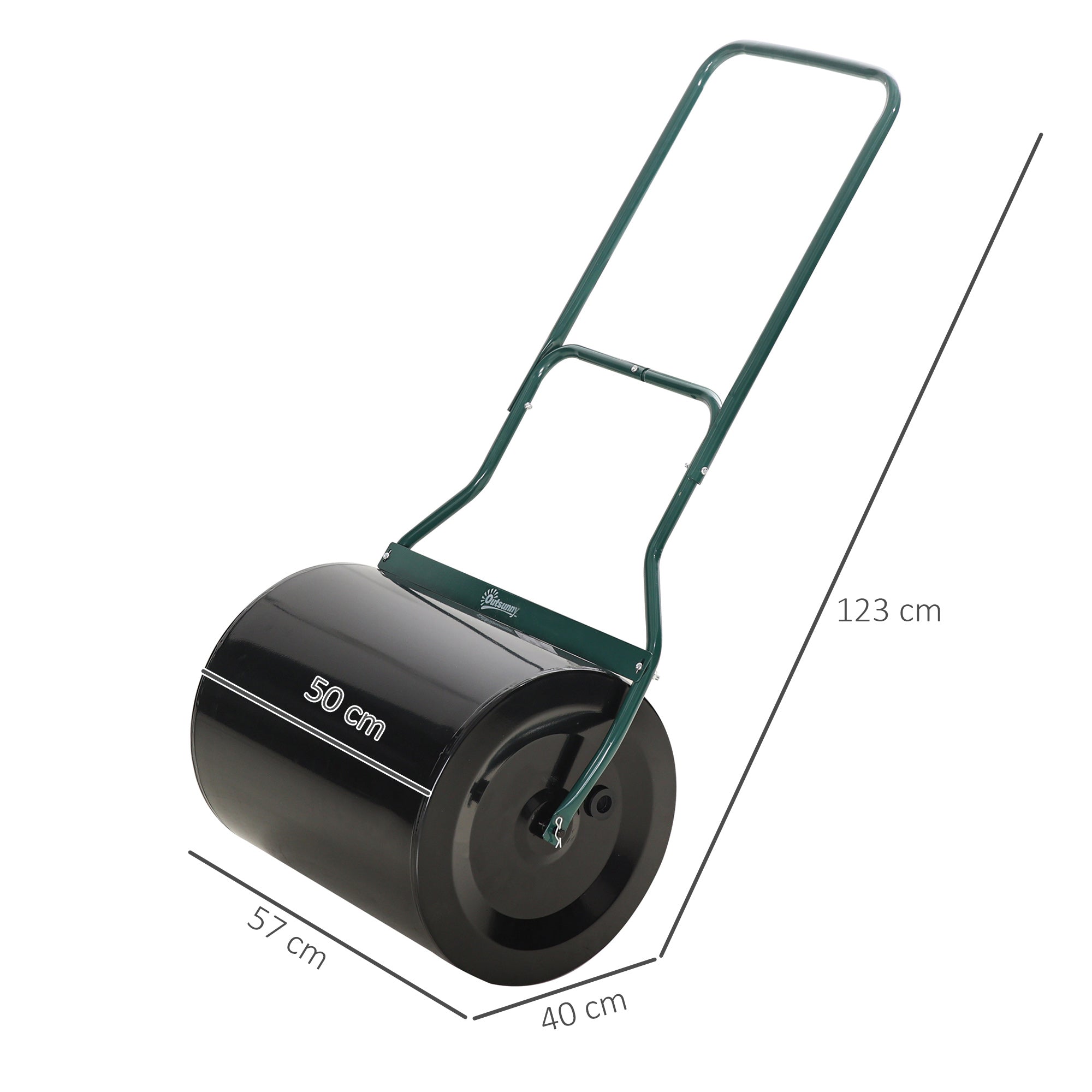 Outsunny 50cm Steel Garden Lawn Roller Push Pull w/ Fillable Cylinder Water Sand Plug Lawn Flatten Seed Sow Rolling Drum w/ Handle
