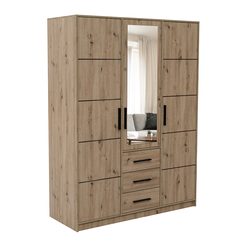 Oak Artisan Mirrored Hinged Door Wardrobe 149cm – TELFORD D3