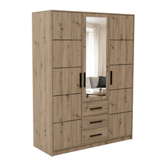 Oak Artisan Mirrored Hinged Door Wardrobe 149cm – TELFORD D3