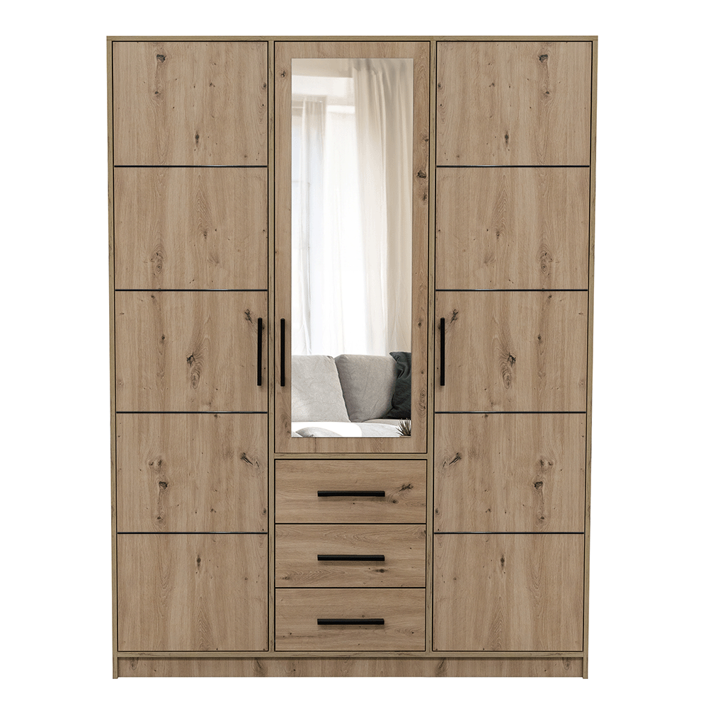 Oak Artisan Mirrored Hinged Door Wardrobe 149cm – TELFORD D3