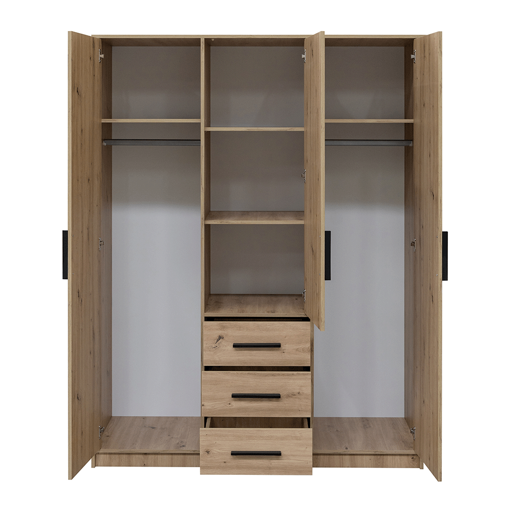 Oak Artisan Mirrored Hinged Door Wardrobe 149cm – TELFORD D3
