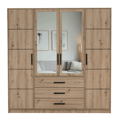Oak Artisan Mirrored Hinged Door Wardrobe 196cm – TELFORD D4