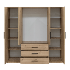 Oak Artisan Mirrored Hinged Door Wardrobe 196cm – TELFORD D4