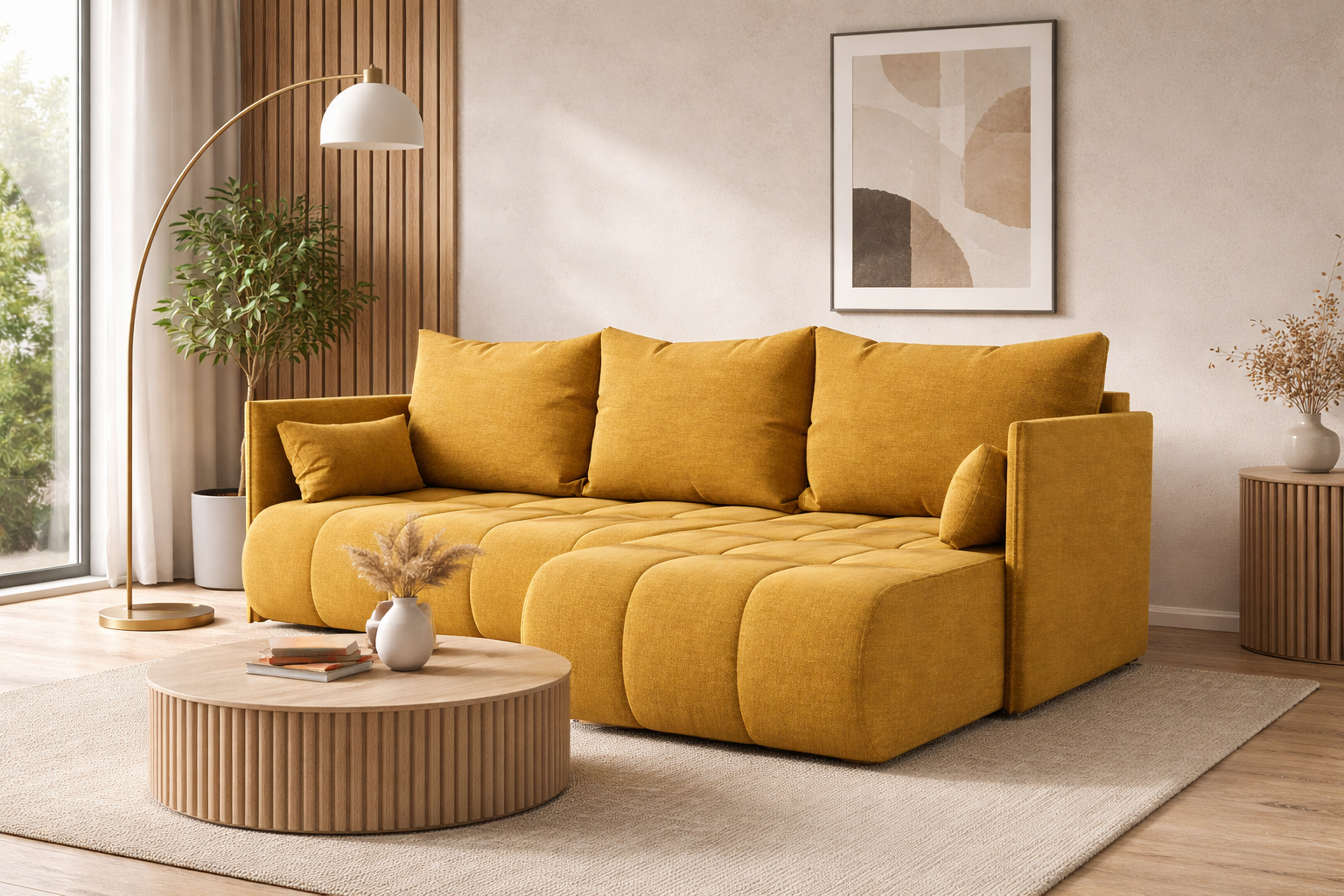 Corner Sofa Bed NESSA Mustard Yellow