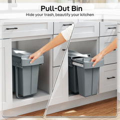 HOMCOM 2 Removable Recycling, ContaineUnder-Sink Kitchen Trash Bin, Smooth Slide, Handle, Diamond Pattern Lid, Grey