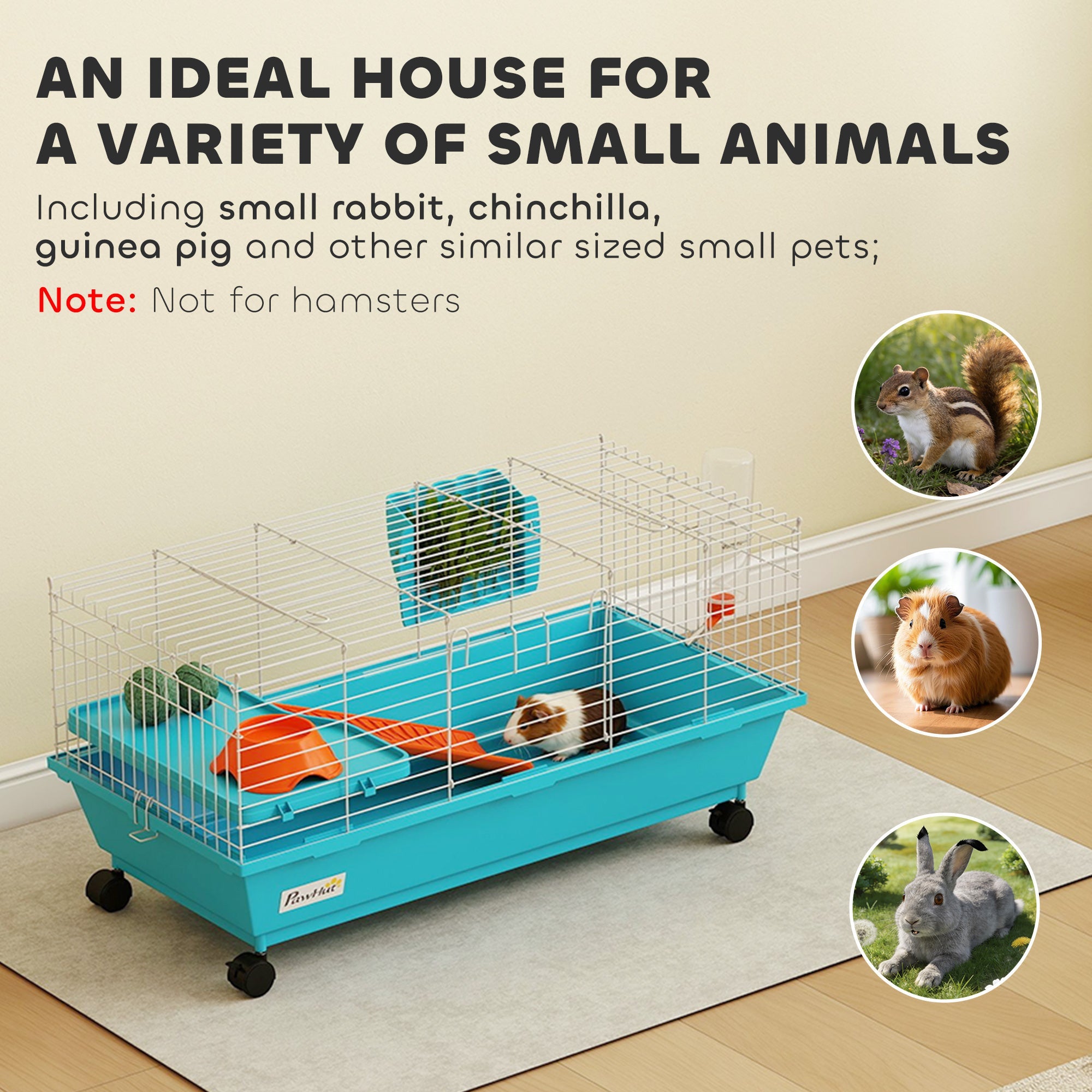 PawHut Small Animal Cage Rabbit Guinea Pigs Chinchillas Cage with Wheels Water Bottle