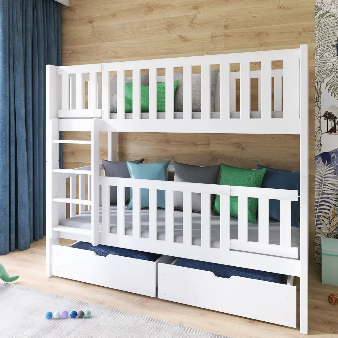 Wooden Bunk Bed Ksawery With Drawers in White Matt, image 6