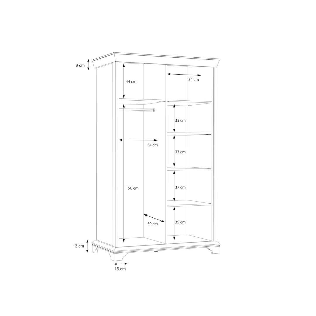 Kashmir Hinged Door Wardrobe 123cm in White, image 6
