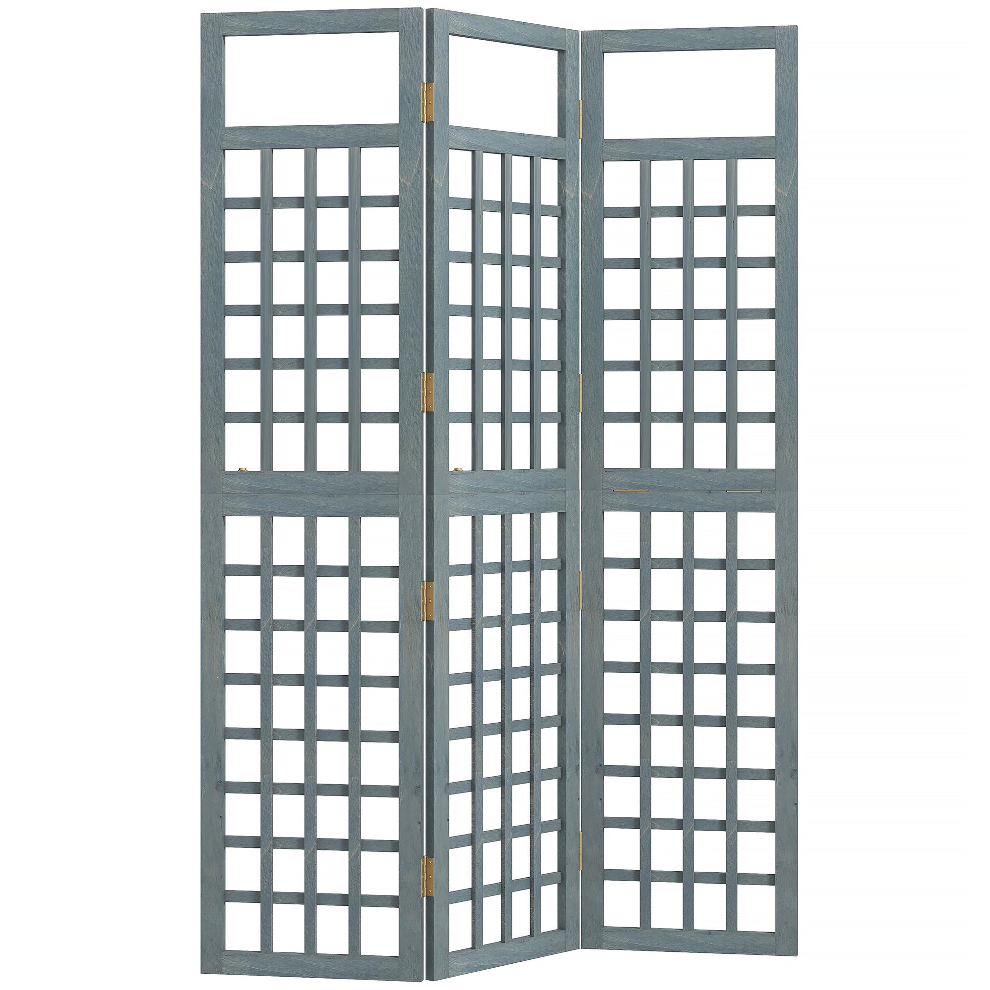 Outsunny 3-Panel Garden Privacy Screen, Freestanding Foldable Wooden Outdoor Divider/Trellis, Decorative Privacy Screen, Grey