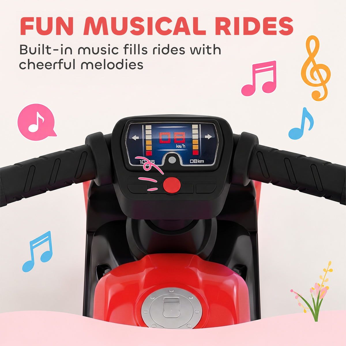 AIYAPLAY Balance Bike with Music Extra-Wide Wheels Toddler Bike for Boys Girls Red