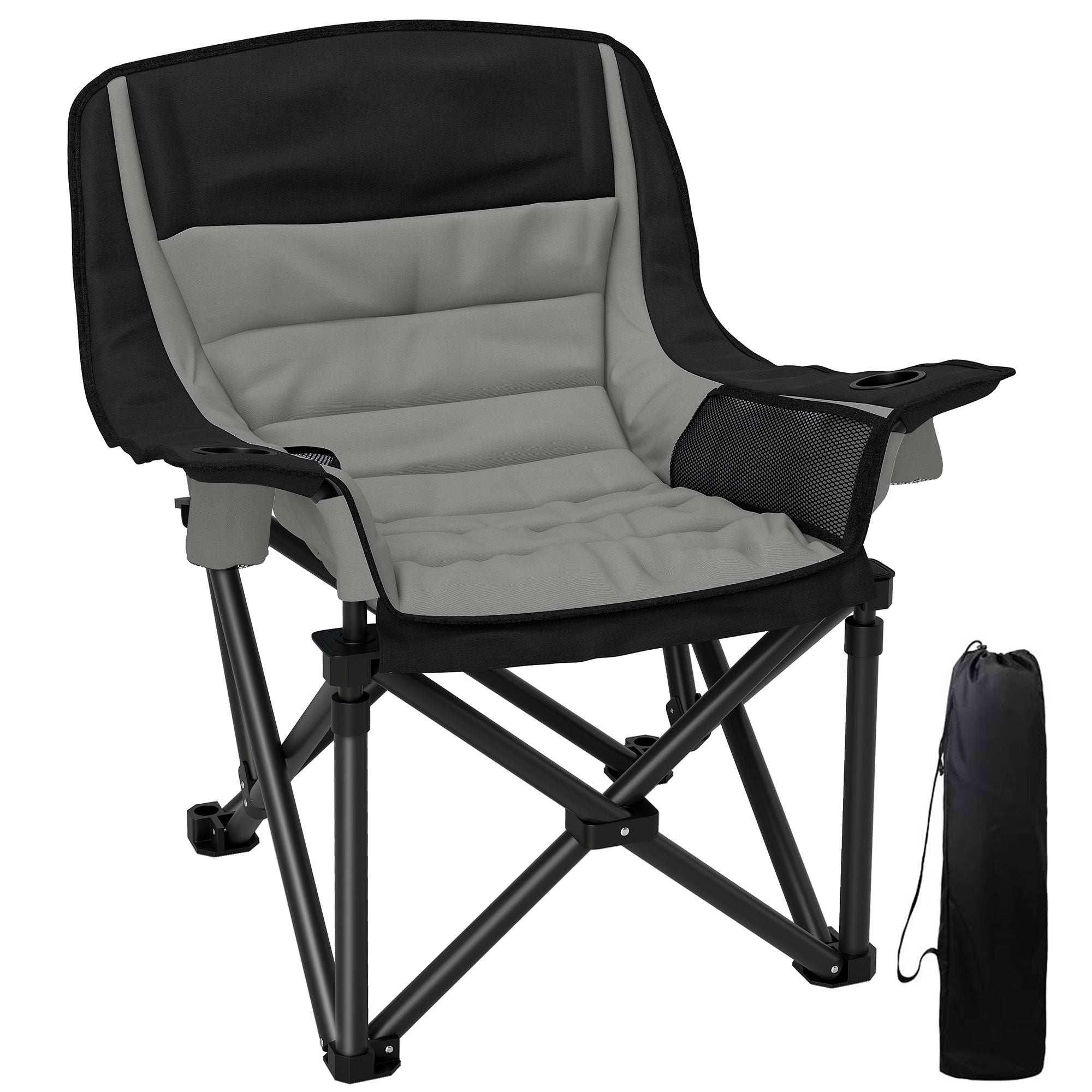 Outsunny Portable Padded Camping Chair, with Bag - Black/Grey