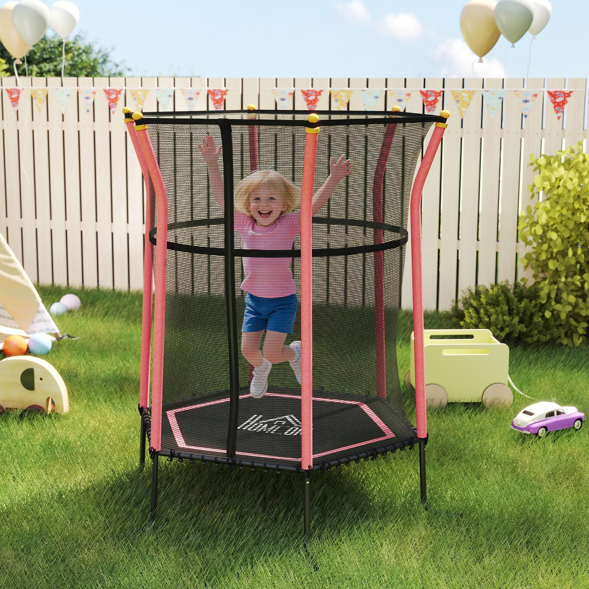 HOMCOM Kids Trampoline Mini Bouncer with Enclosure Safety Net For Ages 3-10 Years - Red
