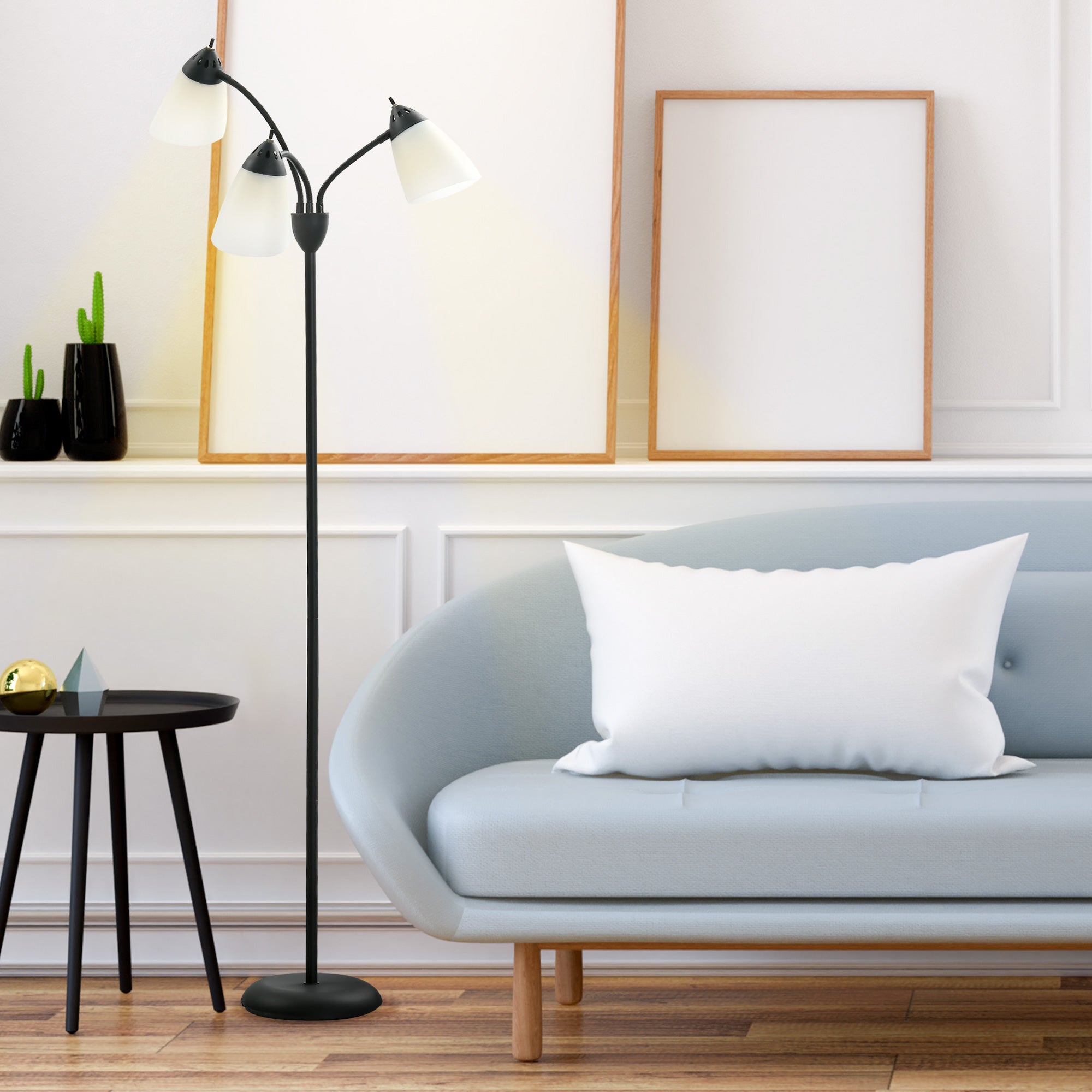 HOMCOM Arc Tree Floor Lamp with 3 Adjustable Rotating Lights, Industrial Standing Lamp with Steel Frame for Bedroom Living Room, 155cm, Black