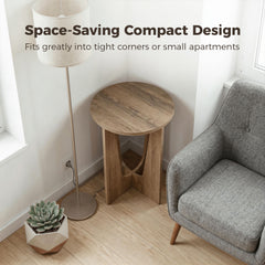 HOMCOM End Table Compact Round Side Table with Curved Legs in Coffee Wood Effect