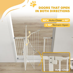 PawHut Pressure Fit Dog Stair Gate No Drilling Safety Gate Auto Close for Doorways, Hallways, 74-100cm Adjustable, 94cm Tall, White